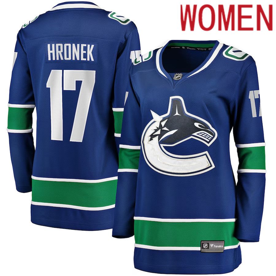 Women Vancouver Canucks #17 Filip Hronek Fanatics Branded Blue Home Breakaway NHL Jersey